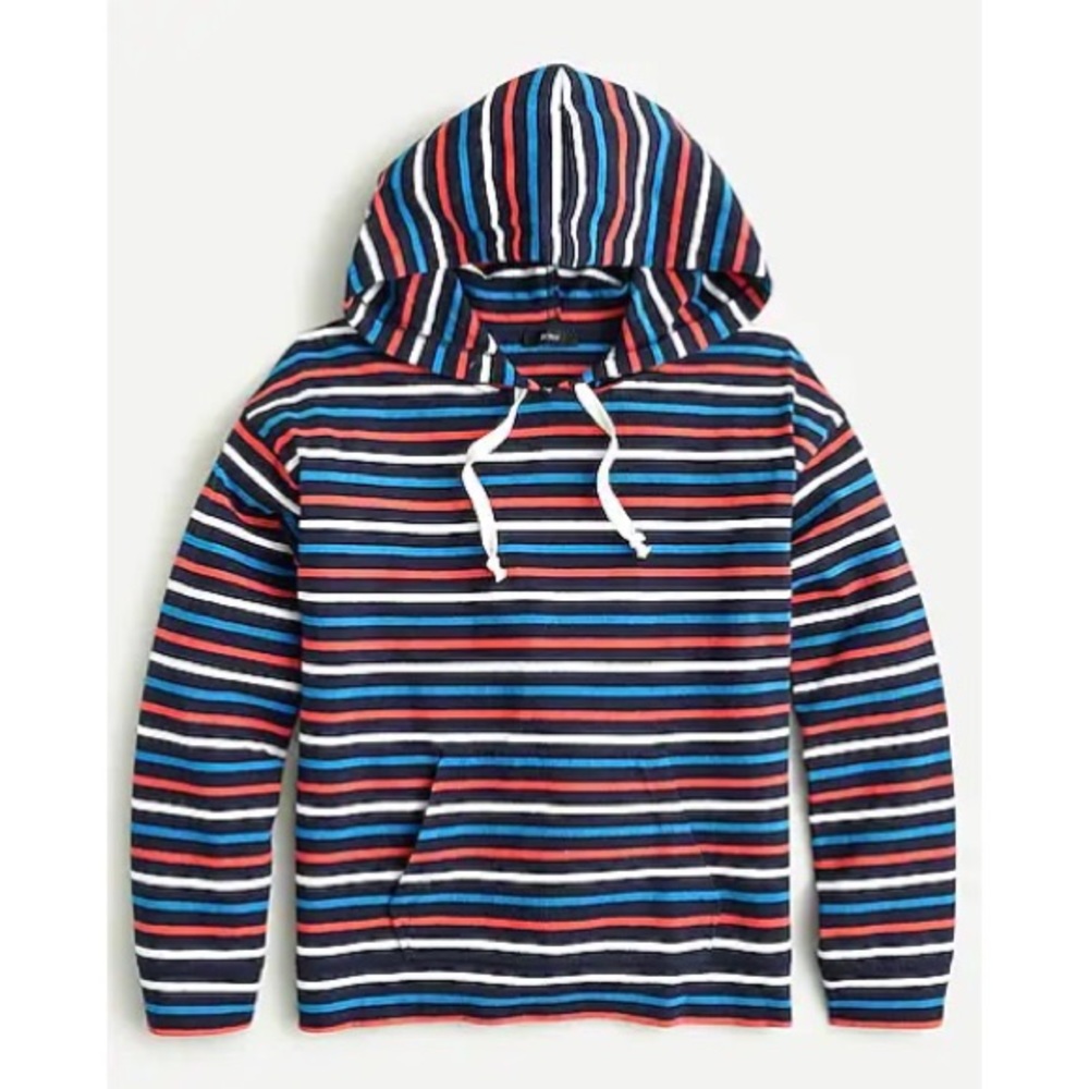 J. Crew Wide-sleeve Hoodie in Navy, White, Pink Striped Mariner Cloth AS048 Sz S